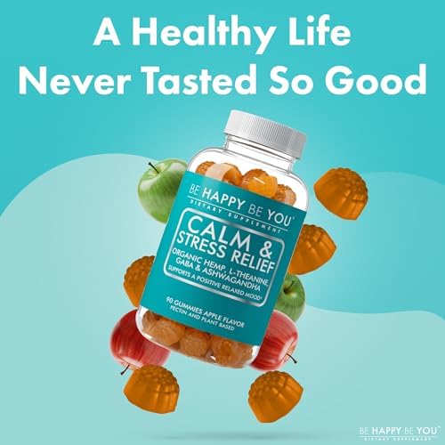 Gomitas Be Happy Be You para Calma y Alivio del Estrés – con Aceite de Semilla de Cáñamo Orgánico, L-Theanina, GABA y Ashwagandha – Sabor Manzana – - imagen 7