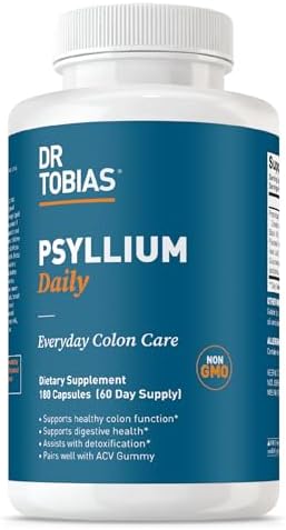 Dr. Tobias Psyllium Daily, Suplemento de Fibra Diaria con Cáscara de Psyllium, Arcilla Bentonita y Semilla de Lino, 180 Cápsulas para la Salud - imagen 1