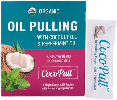 CocoPull Enjuague Bucal Orgánico USDA con Aceite de Menta - Aceite de Coco Orgánico para Higiene Oral Completa, Aliento Fresco, Dientes Limpios y - imagen 1