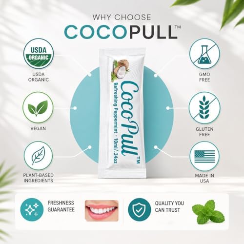 CocoPull Enjuague Bucal Orgánico USDA con Aceite de Menta - Aceite de Coco Orgánico para Higiene Oral Completa, Aliento Fresco, Dientes Limpios y - imagen 7