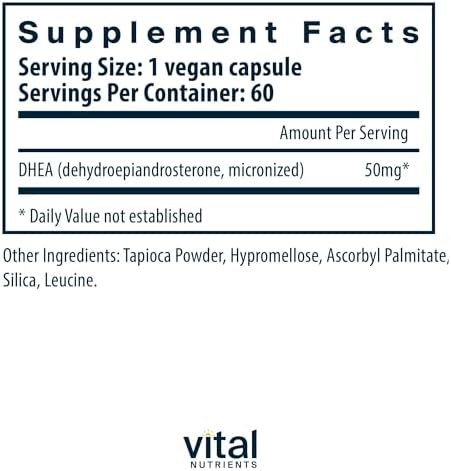 Suplemento DHEA Vital Nutrients 50mg - DHEA Micronizado Vegano para Hombres y Mujeres - Apoya el Balance Hormonal y Metabolismo Saludable - 60 - imagen 2