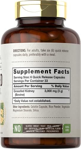 Suplemento de Riñón de Res Alimentada con Pasto Carlyle | 200 Cápsulas | 3000mg | Suplemento Bovina Deshidratada | Libre de Hormonas y Pesticidas | - imagen 2