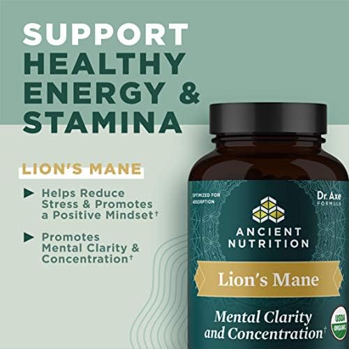 Suplemento Orgánico de Hongo Melena de León con Ashwagandha de Ancient Nutrition, Apoya Energía y Concentración, Reduce la Fatiga, Libre de Gluten y - imagen 2