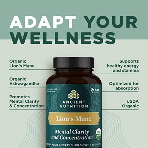 Suplemento Orgánico de Hongo Melena de León con Ashwagandha de Ancient Nutrition, Apoya Energía y Concentración, Reduce la Fatiga, Libre de Gluten y - imagen 4