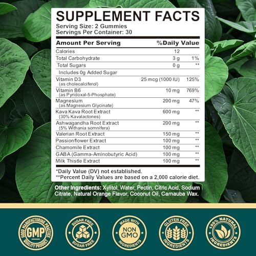 Gomitas Hovika Kava Kava - Extracto de raíz de Kava con Ashwagandha, GABA y Magnesio para Relajación, Sueño y Apoyo al Estrés - Sin Azúcar, Naranja, - imagen 2