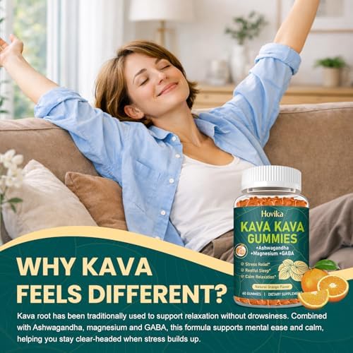 Gomitas Hovika Kava Kava - Extracto de raíz de Kava con Ashwagandha, GABA y Magnesio para Relajación, Sueño y Apoyo al Estrés - Sin Azúcar, Naranja, - imagen 4