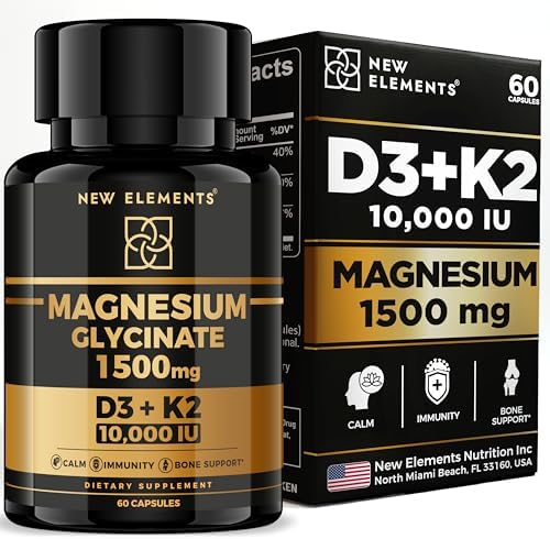 Glicinato de Magnesio 1500mg con Vitamina D3 K2 10,000 UI - Salud Ósea, Soporte Inmunológico, Energía y Ánimo - 60 Cápsulas Veganas Sin OGM y Sin - imagen 1