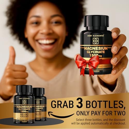 Glicinato de Magnesio 1500mg con Vitamina D3 K2 10,000 UI - Salud Ósea, Soporte Inmunológico, Energía y Ánimo - 60 Cápsulas Veganas Sin OGM y Sin - imagen 2