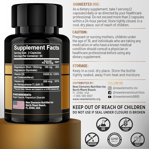 Glicinato de Magnesio 1500mg con Vitamina D3 K2 10,000 UI - Salud Ósea, Soporte Inmunológico, Energía y Ánimo - 60 Cápsulas Veganas Sin OGM y Sin - imagen 8