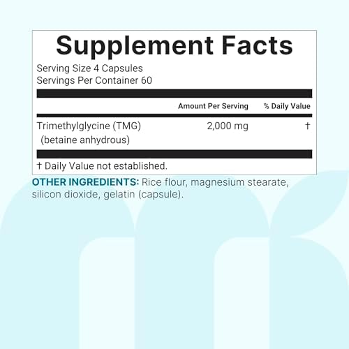 Micro Ingredients TMG 2000mg, 240 Cápsulas | Betaína Anhidra de Doble Fuerza | Sin OGM, Libre de Gluten - imagen 6