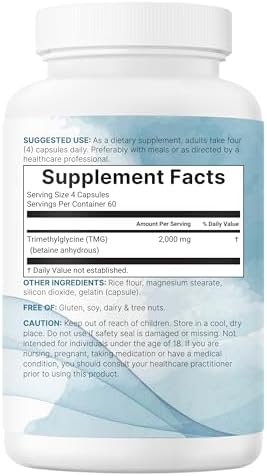 Micro Ingredients TMG 2000mg, 240 Cápsulas | Betaína Anhidra de Doble Fuerza | Sin OGM, Libre de Gluten - imagen 8