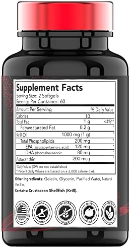 Aceite de Kril Antártico 1000mg - 120 Softgels con Astaxantina | 1000mg Aceite de Kril Rojo, 200mg Fosfolípidos, 120mg EPA, 80mg DHA, 200mcg - imagen 2