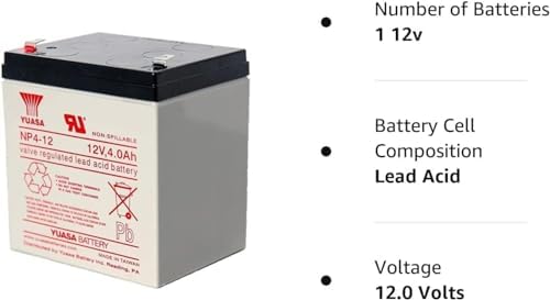 Batería YUASA NP4-12 VRLA de 12V 4AH, Plomo Calcio para Mayor Durabilidad, Construcción de Mat de Vidrio Absorbido sin Ácido Libre, Recombina Gas - imagen 3