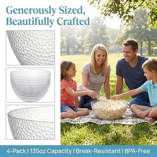 Suwimut 4 Piezas de Tazones de Plástico Transparente, Tazones Grandes de 135 OZ de 10 Pulgadas, Desechables y Reutilizables para Ensaladas, Fiestas y - imagen 3