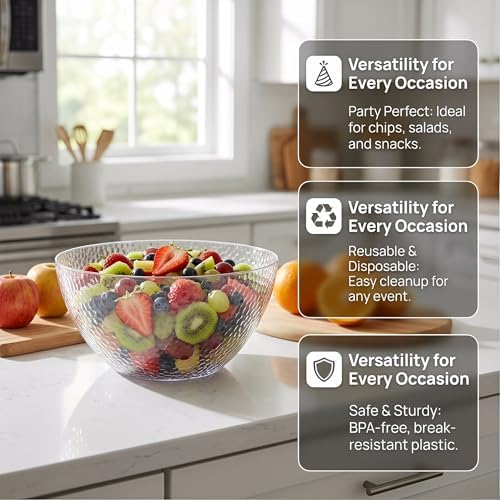 Suwimut 4 Piezas de Tazones de Plástico Transparente, Tazones Grandes de 135 OZ de 10 Pulgadas, Desechables y Reutilizables para Ensaladas, Fiestas y - imagen 5