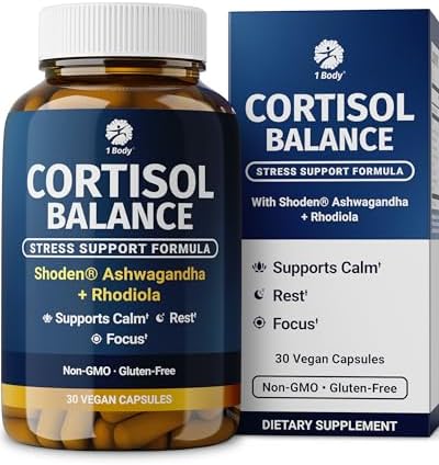 1 Body Soporte de Cortisol para Mujeres y Hombres – Ashwagandha, Fosfatidilserina y Azafrán – Alivio del Estrés, Ánimo Calmado, Energía Balanceada y - imagen 1