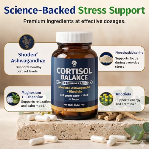 1 Body Soporte de Cortisol para Mujeres y Hombres – Ashwagandha, Fosfatidilserina y Azafrán – Alivio del Estrés, Ánimo Calmado, Energía Balanceada y - imagen 4