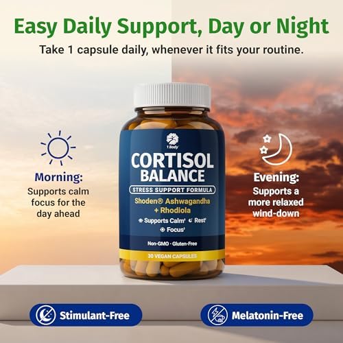 1 Body Soporte de Cortisol para Mujeres y Hombres – Ashwagandha, Fosfatidilserina y Azafrán – Alivio del Estrés, Ánimo Calmado, Energía Balanceada y - imagen 5