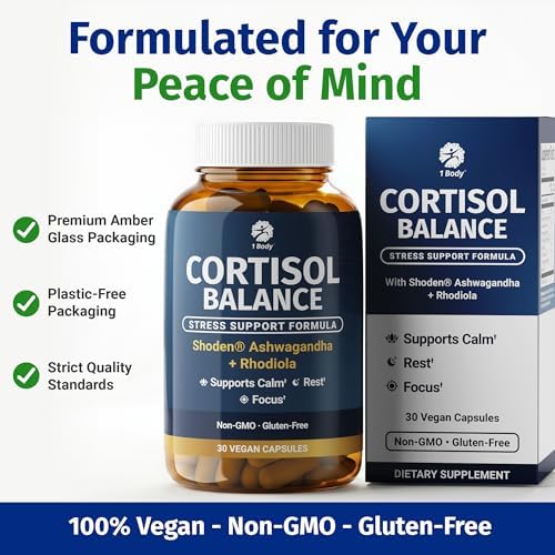 1 Body Soporte de Cortisol para Mujeres y Hombres – Ashwagandha, Fosfatidilserina y Azafrán – Alivio del Estrés, Ánimo Calmado, Energía Balanceada y - imagen 7