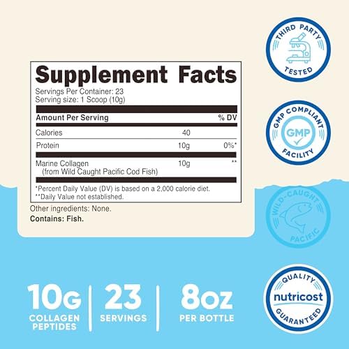 Nutricost Polvo de Colágeno Marino de Pescado Silvestre (8 oz) - 23 Porciones, 10 g de Proteína por Porción, Capturado en Alaska - imagen 2