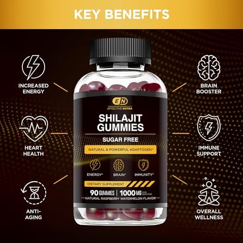 Gomitas Effective Nutra Shilajit 1000mg | Resina de Shilajit Pura para Energía, Cerebro e Inmunidad | Suplemento Vegano y Sin Azúcar | Sabor Natural - imagen 2