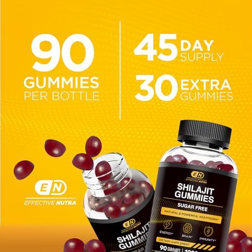 Gomitas Effective Nutra Shilajit 1000mg | Resina de Shilajit Pura para Energía, Cerebro e Inmunidad | Suplemento Vegano y Sin Azúcar | Sabor Natural - imagen 4
