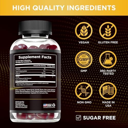 Gomitas Effective Nutra Shilajit 1000mg | Resina de Shilajit Pura para Energía, Cerebro e Inmunidad | Suplemento Vegano y Sin Azúcar | Sabor Natural - imagen 5