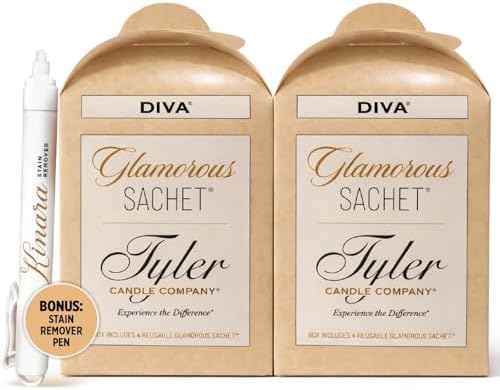 Paquete de 2: Tyler Diva Glamorous Sachet con 8 Hojas Secadoras Reutilizables y Bolígrafo Quitamanchas Olivi, Colección de Fragancias de Lujo - imagen 1
