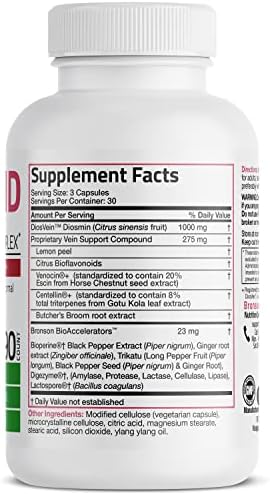 Bronson VeinAid Diosmin 1000mg - Complejo para Venas Varicosas con Venocin y Centellin, 90 Cápsulas Vegetarianas - imagen 2