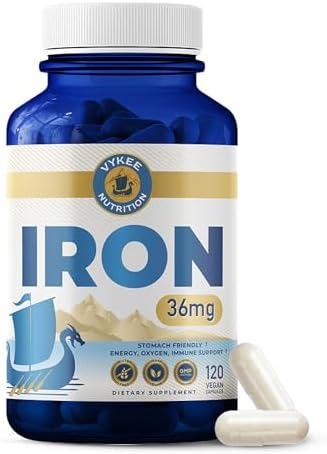 Suplemento de Hierro Bisglicinato Vykee Nutrition - 36 mg para Hombres y Mujeres, Alta Absorción, Sin OGM, Sin Gluten - 120 Cápsulas - imagen 1