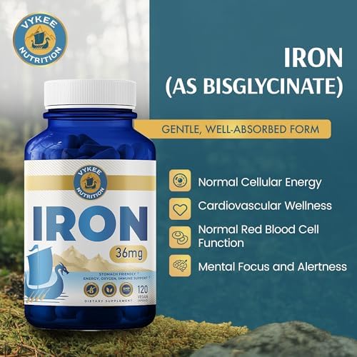 Suplemento de Hierro Bisglicinato Vykee Nutrition - 36 mg para Hombres y Mujeres, Alta Absorción, Sin OGM, Sin Gluten - 120 Cápsulas - imagen 2