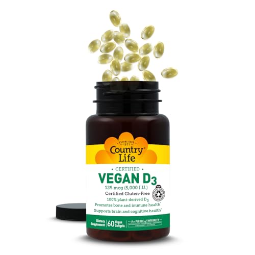 Country Life D3 Vegano 5000 IU – Vitamina D3 de origen vegetal a partir de líquenes – Vegano certificado, sin gluten, no OGM – 60 cápsulas blandas - imagen 2