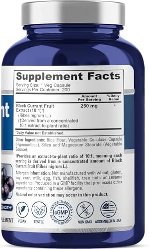 Cápsulas de Grosella Negra NusaPure, 250 mg, 200 Cápsulas Veganas (Sin OGM, Veganas) - imagen 2
