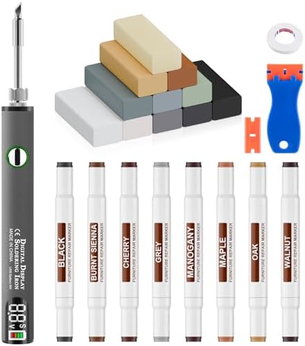 Kit de Reparación para Pisos de Vinil Laminado con Lápiz de Calor - 11 Ceras de Madera Gris y 8 Marcadores de Doble Punta para Restauración de Muebles - imagen 1