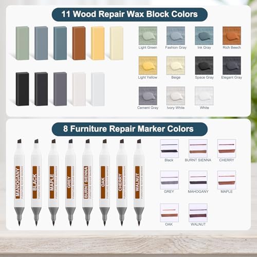 Kit de Reparación para Pisos de Vinil Laminado con Lápiz de Calor - 11 Ceras de Madera Gris y 8 Marcadores de Doble Punta para Restauración de Muebles - imagen 3