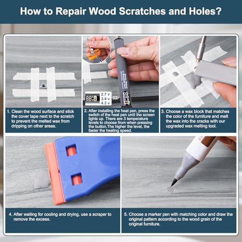 Kit de Reparación para Pisos de Vinil Laminado con Lápiz de Calor - 11 Ceras de Madera Gris y 8 Marcadores de Doble Punta para Restauración de Muebles - imagen 5