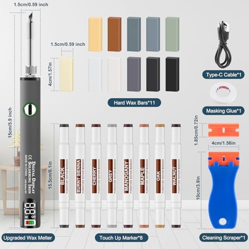 Kit de Reparación para Pisos de Vinil Laminado con Lápiz de Calor - 11 Ceras de Madera Gris y 8 Marcadores de Doble Punta para Restauración de Muebles - imagen 8