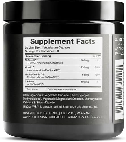 Suplemento Toniiq de Alta Potencia 1400mg de NAD - Mezcla de Nicotinamida B3 con D-Ribosa y Niacina - Con RiaGev - Probado por Terceros - imagen 2