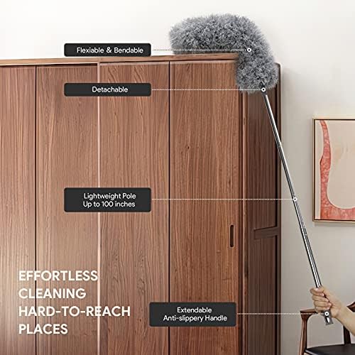 DUSTER DELUX de Microfibra, 7 PZS Reutilizables y Lavables, Plumero Flexible con Extensión de 100 Pulgadas para Limpiar Ventiladores, Techos Altos, - imagen 2