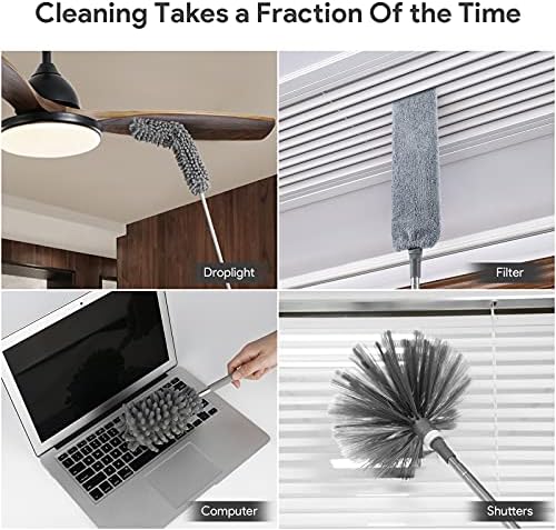 DUSTER DELUX de Microfibra, 7 PZS Reutilizables y Lavables, Plumero Flexible con Extensión de 100 Pulgadas para Limpiar Ventiladores, Techos Altos, - imagen 6