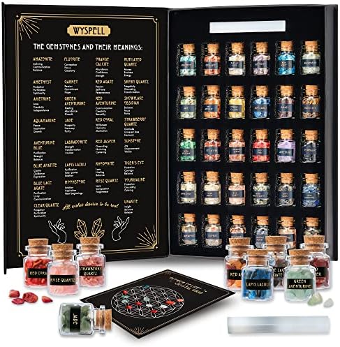 Cristales Sanadores en Tarros Mágicos 30 PCS - Cristales de Verdadera Magia y Palo de Selenita - Mini Piedras para Altar - Regalos Espirituales - imagen 1