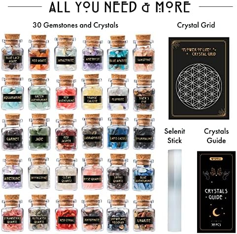 Cristales Sanadores en Tarros Mágicos 30 PCS - Cristales de Verdadera Magia y Palo de Selenita - Mini Piedras para Altar - Regalos Espirituales - imagen 2