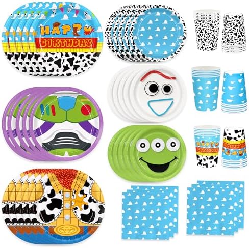 Juego de 120 piezas de suministros para fiesta de cumpleaños: platos, servilletas, vasos y platos de postre desechables para 30 invitados. - imagen 1