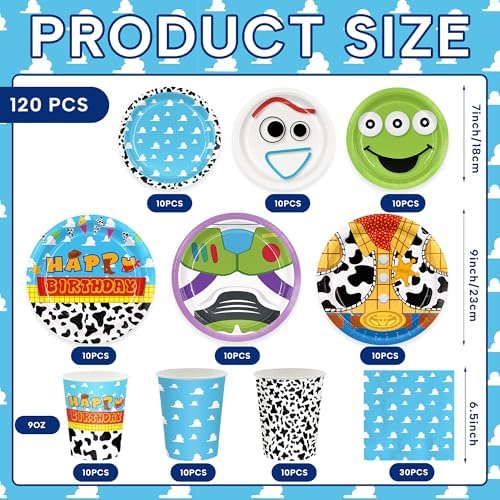 Juego de 120 piezas de suministros para fiesta de cumpleaños: platos, servilletas, vasos y platos de postre desechables para 30 invitados. - imagen 2