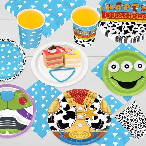 Juego de 120 piezas de suministros para fiesta de cumpleaños: platos, servilletas, vasos y platos de postre desechables para 30 invitados. - imagen 4