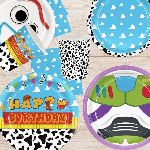 Juego de 120 piezas de suministros para fiesta de cumpleaños: platos, servilletas, vasos y platos de postre desechables para 30 invitados. - imagen 7