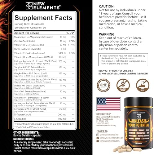 Suplemento Natural para Aumentar Testosterona en Hombres – Potenciador con Tongkat Ali, Fadogia Agrestis, Shilajit, Ashwagandha, Ginseng, Tribulus, - imagen 3