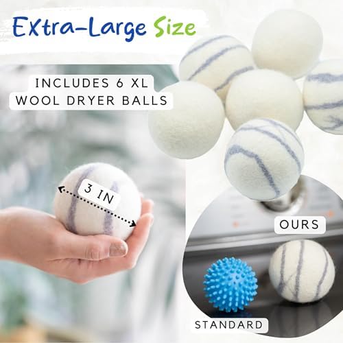 Pelotas de Secado de Lana Orgánica Reutilizables (Juego de 6) XL - 100% Lana Pura de Nueva Zelanda - Bolas Suavizantes Antiestáticas Naturales - imagen 4