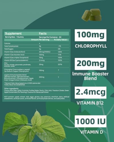 Gomitas de Clorofila ORGMO Sin Azúcar para Olor Corporal, Suplemento Desodorante Interno Vegano con ACV, Chlorella, Espirulina y Vitamina D para - imagen 2