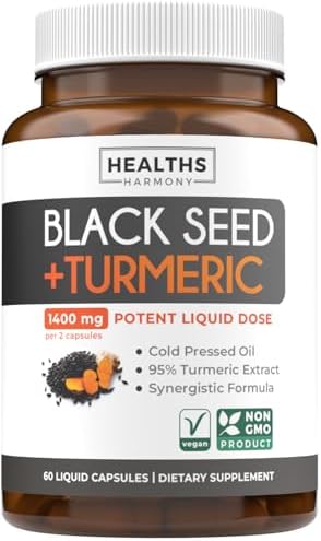 Cápsulas de Aceite de Semilla Negra Prensado en Frío - Suplemento Vegano No GMO de Nigella Sativa con Extracto de Cúrcuma para Movilidad y Soporte - imagen 1